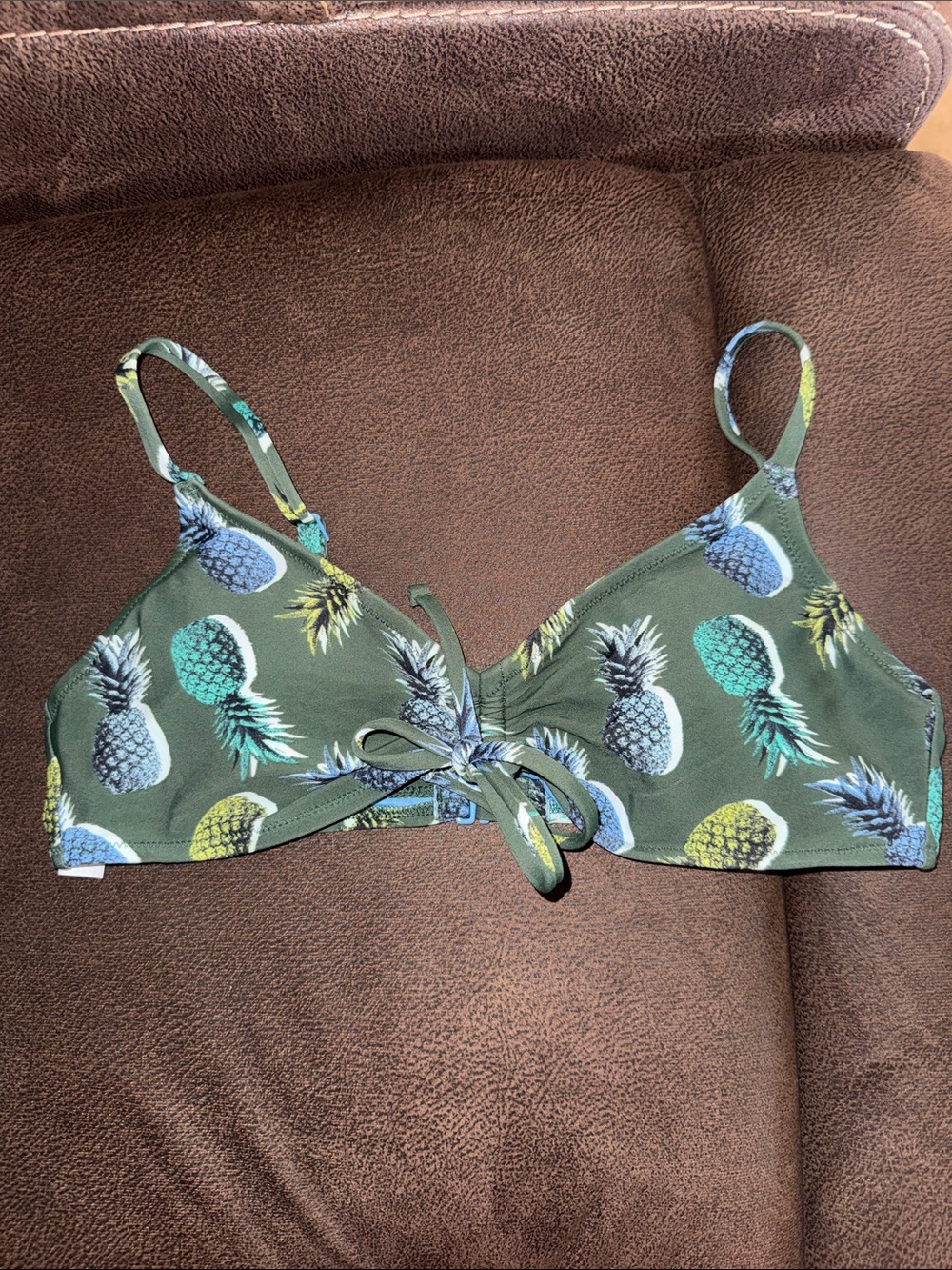 Aerie Pineapple Print Bikini Top in Olive Green